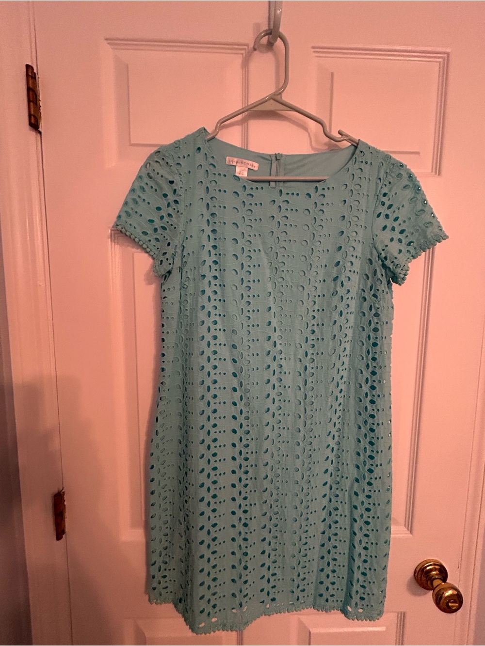 London Times Turquoise Eyelet Short Sleeve Dress Sz 6